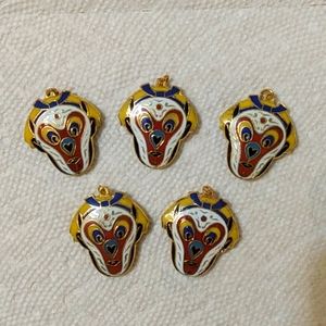 New Vintage lot of 5 Cloisonne Monkey Faced Pendants *Clearance*